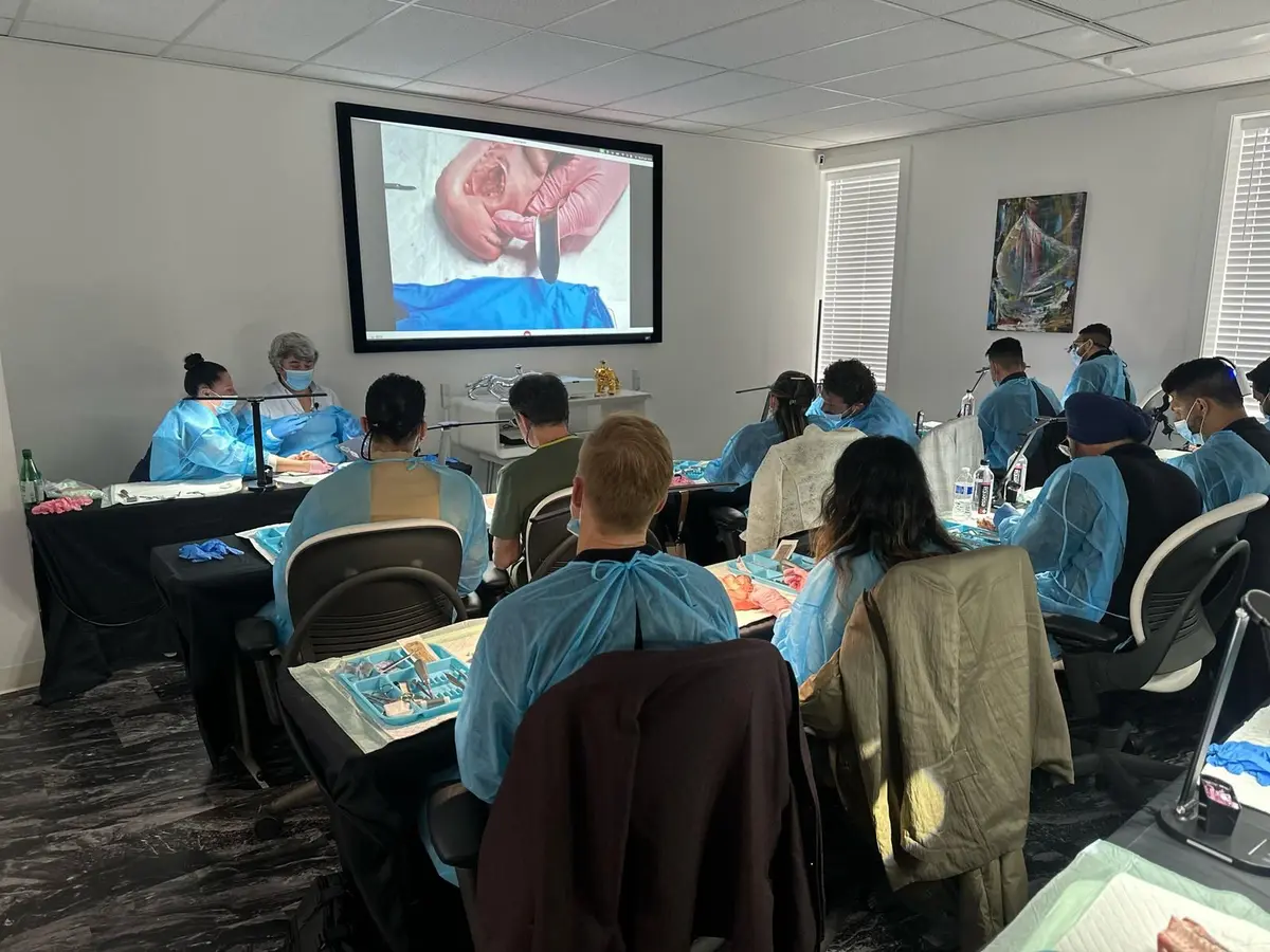 The lecture room, with a clinical case on the screen